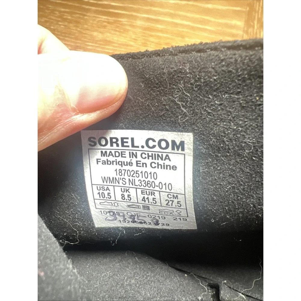 Sorel Joan of Arctic Wedge Buckle Black Leather Boot Bootie Waterproof Size 10.5